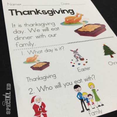 November in my Autism Classroom
