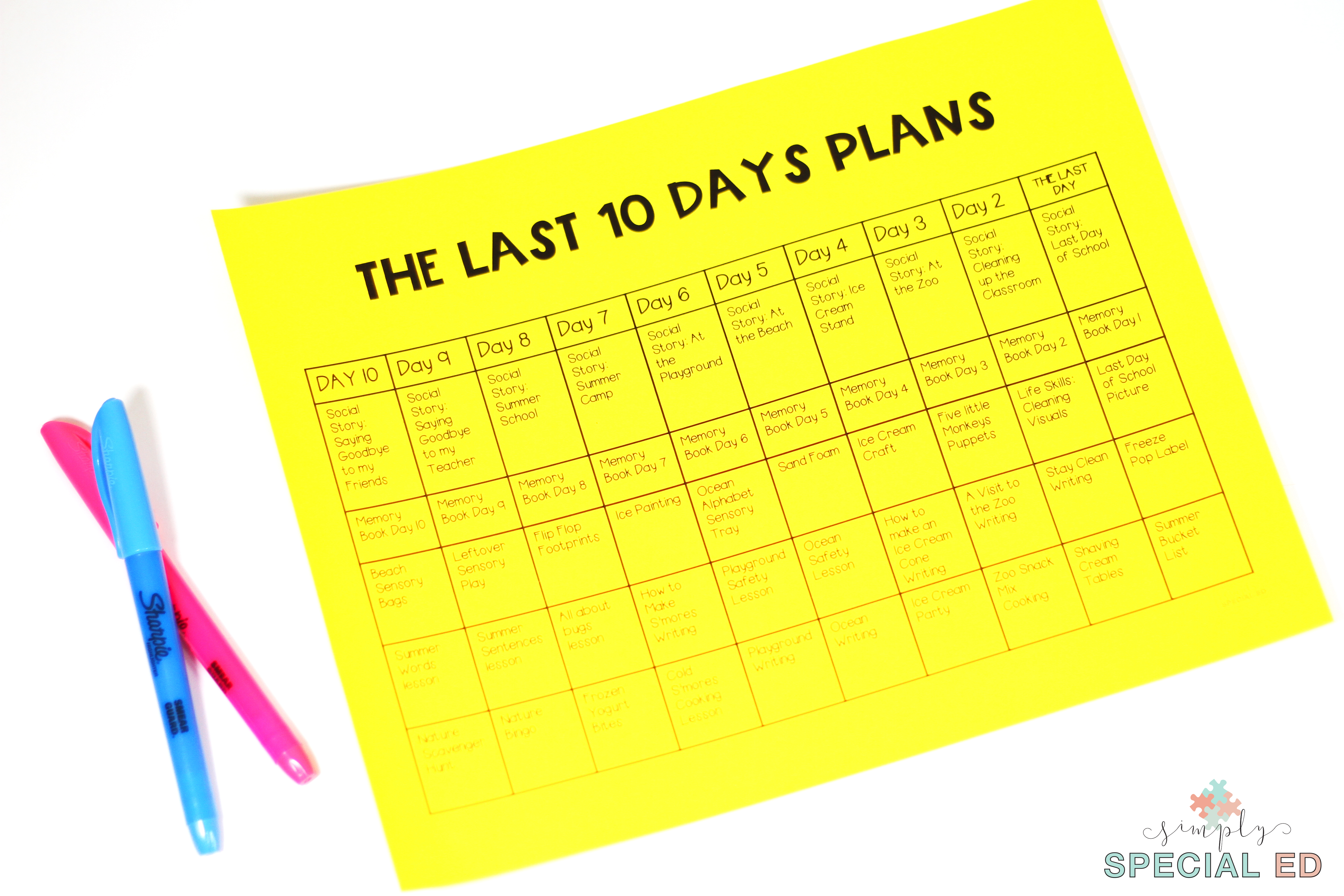 Plans for the last 10 days of school in special education classrooms!