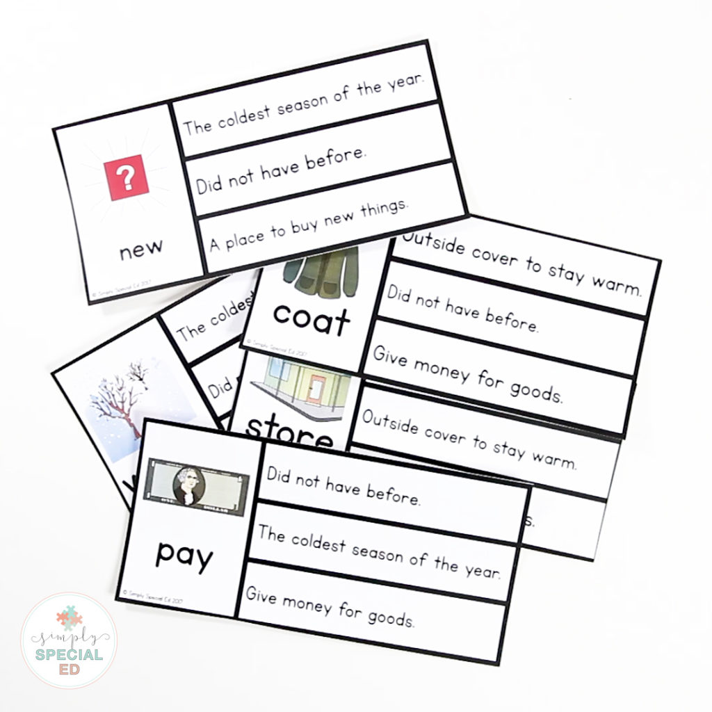 Clip cards for January vocabulary in special education