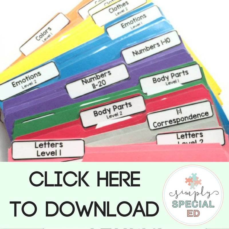 File folders for basic skills for special education