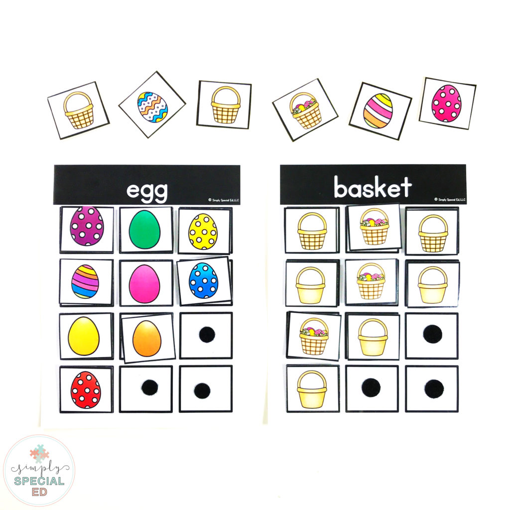 Build independence and increase learning in your special education classroom through these free easter sorting task boxes. 