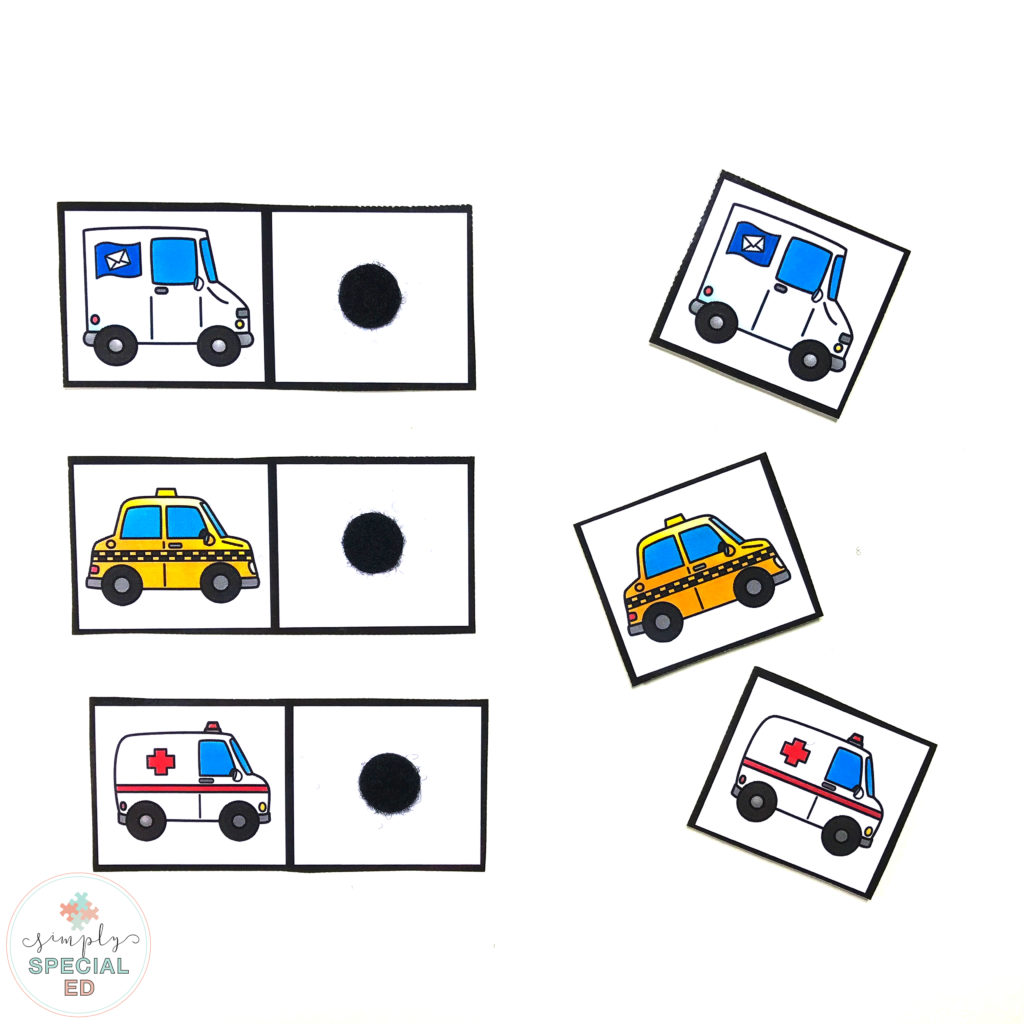 Increase student independence and learning in your special education classroom with community helper vehicle task boxes!