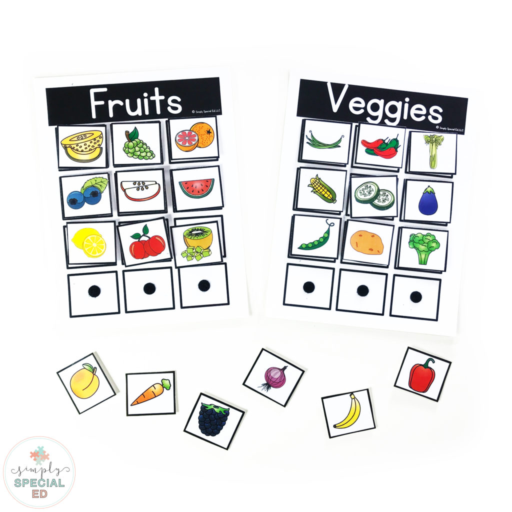 Using task boxes increases students independence! Try these free fruit and veggie sorts in your summer task boxes!
