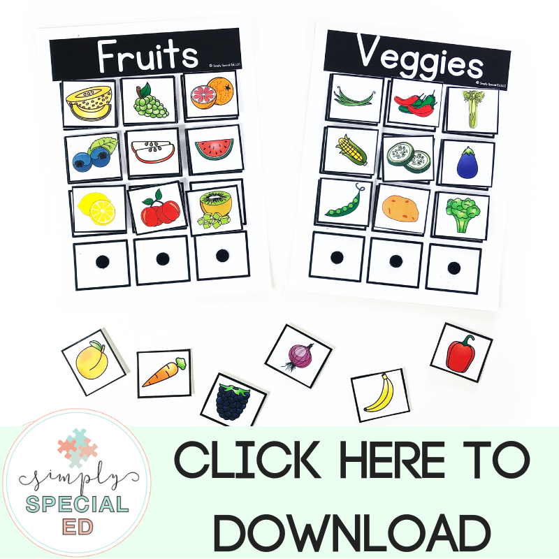 Using task boxes increases students independence! Try these free fruit and veggie sorts in your summer task boxes!