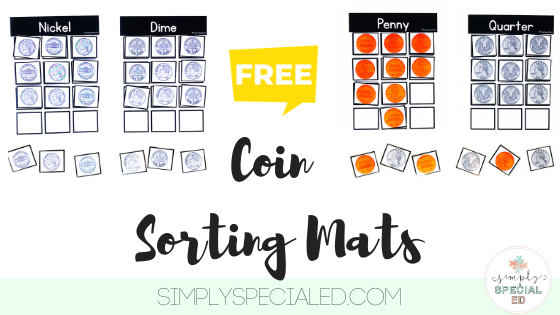 Coin sorting mats to use in your task boxes. Special Education teachers can download the coin sorts for free!