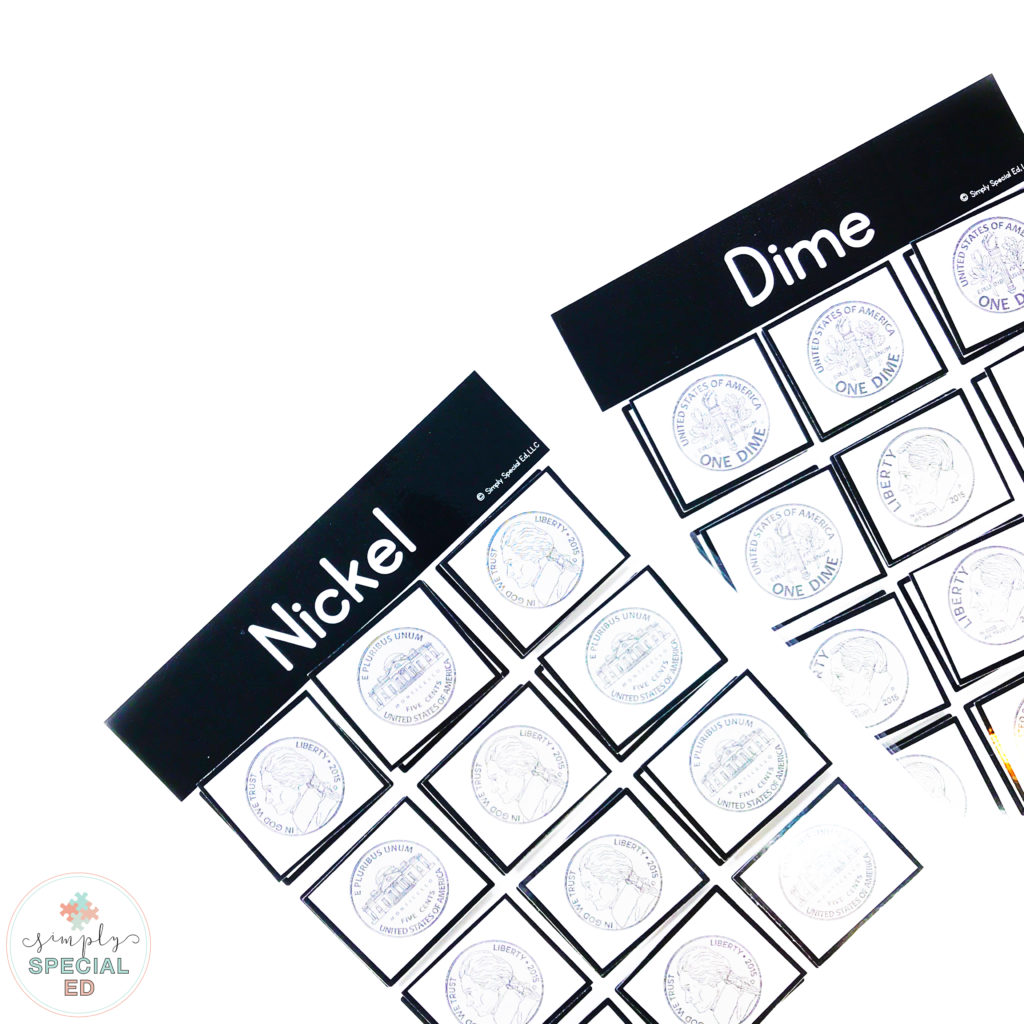 Coin sorting mats to use in your task boxes. Special Education teachers can download the coin sorts for free!