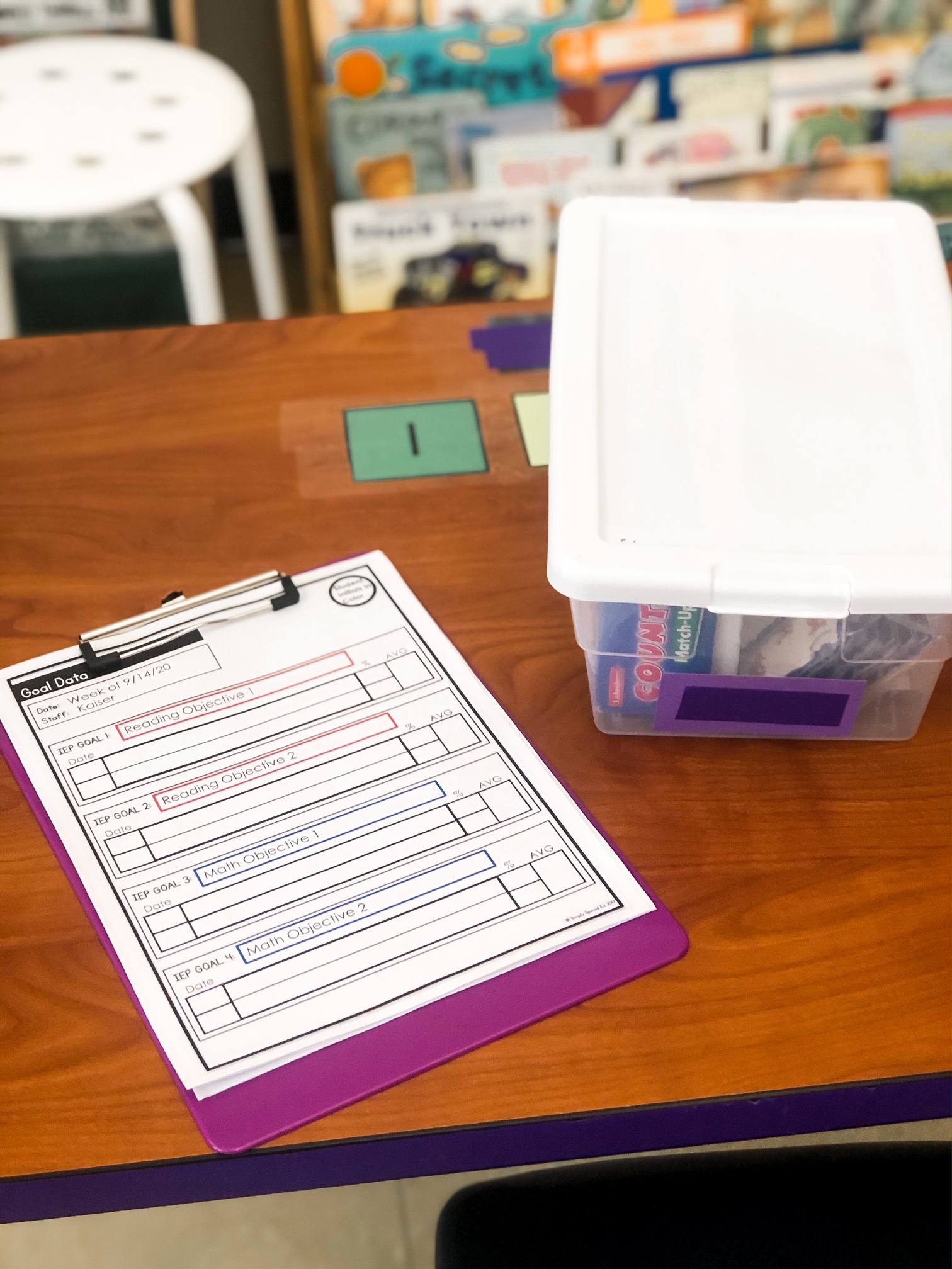 iep goal bin and data sheets