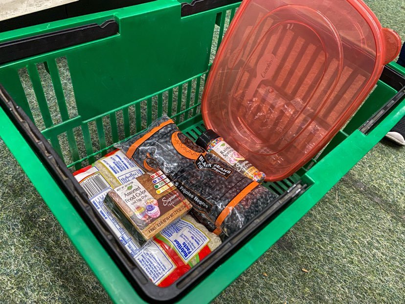 Basket with the materials for the sensory bins 
