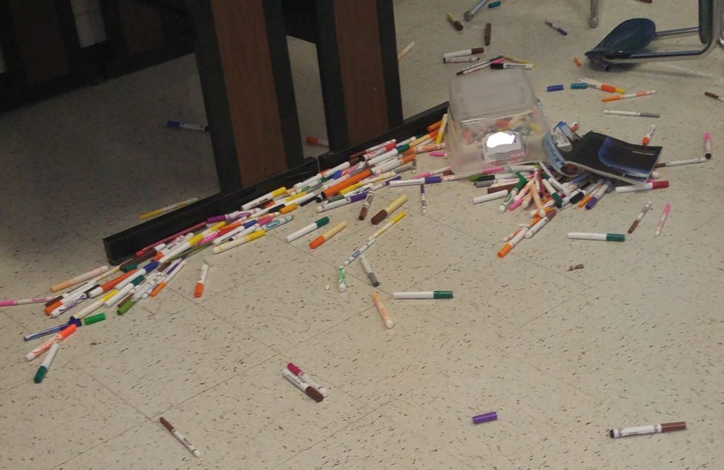 Picture of what can happen when a student gets frustrated.