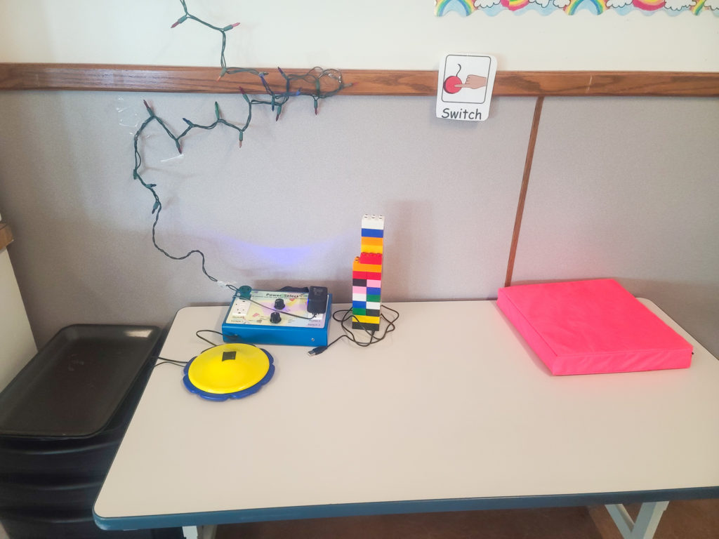 A table with a switch and different activities.