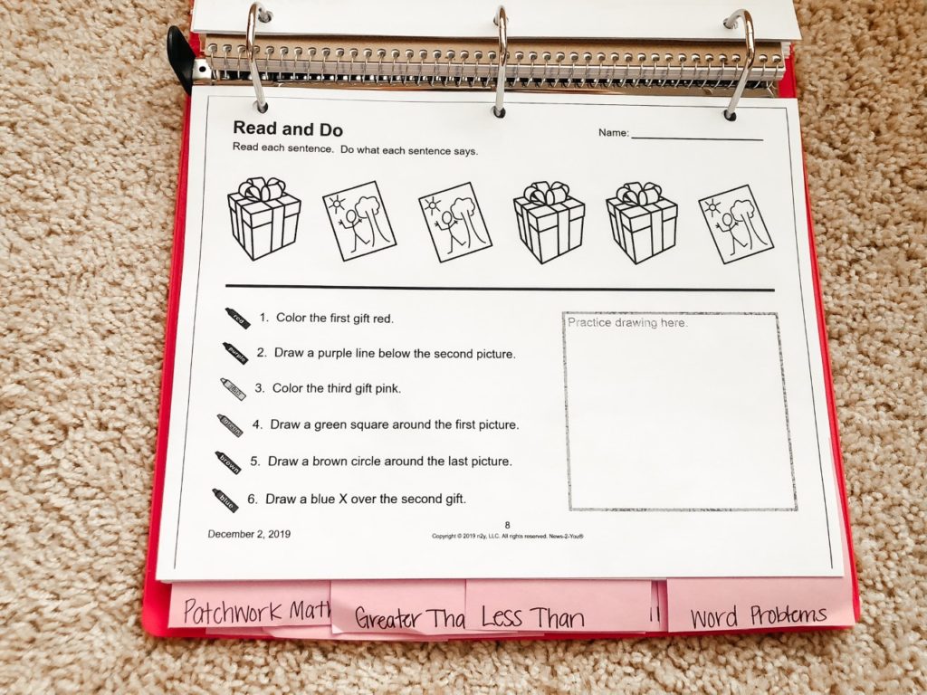 Extra activity options printed and copied in my sub binder