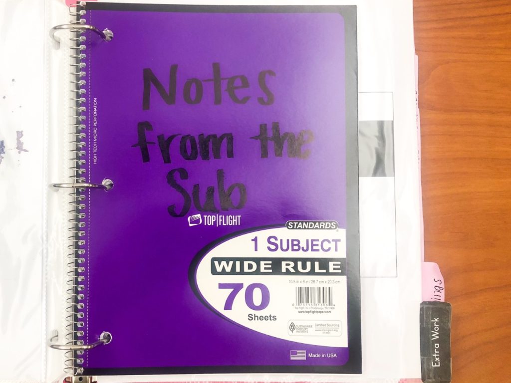 Examples of notes from the substitute section of binder