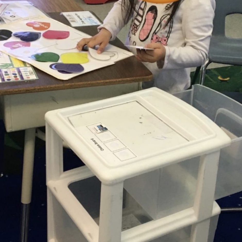 Here a student is working on the 3 drawer workbox system.