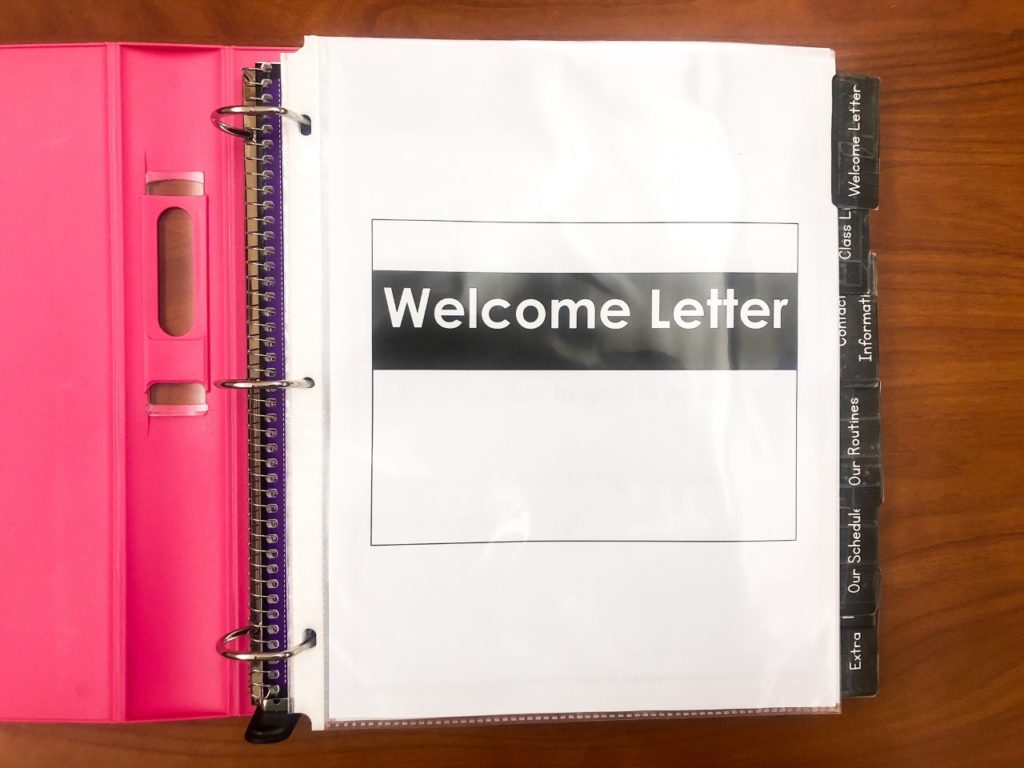 Example of tab dividers used in substitute binder