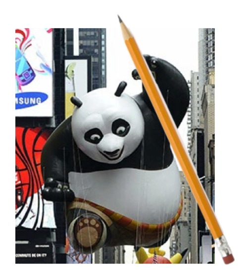 Parade float holding a pencil