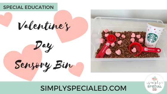 Valentine's Day Sensory Bin header featuring an edible sensory bin on the right 