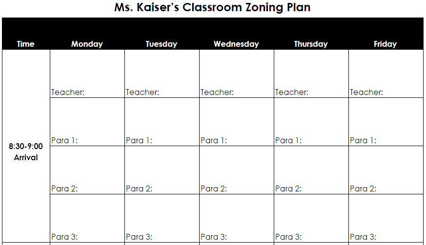Example of second format of zoning plan used for classroom scheduling