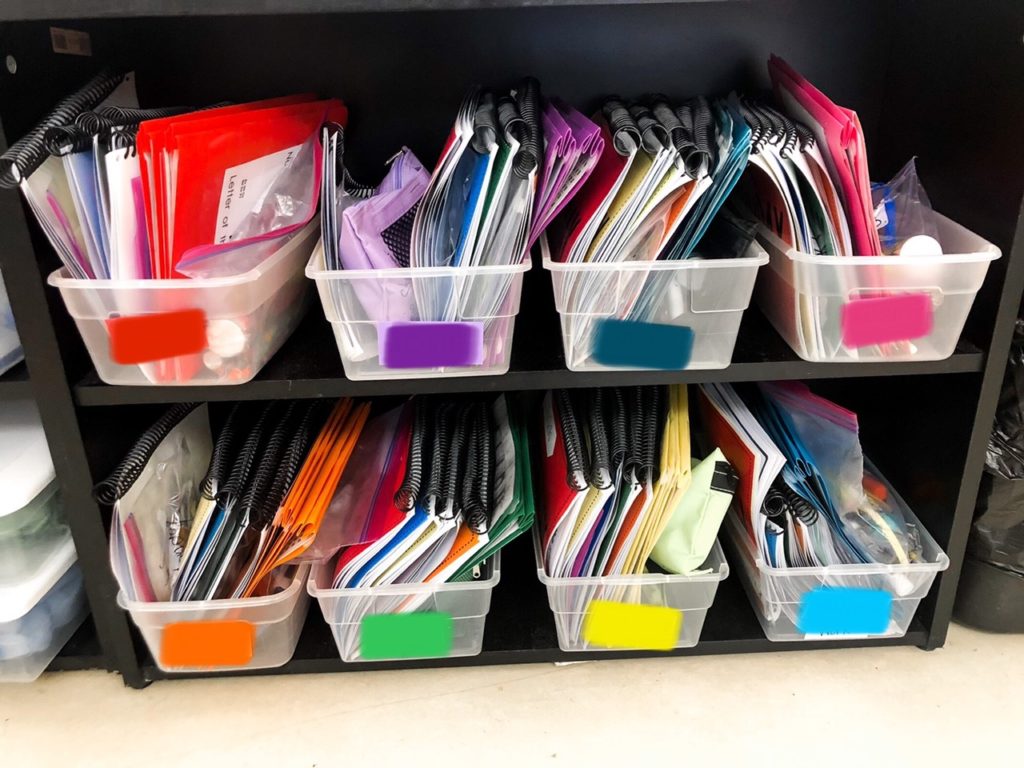 color coded student bins