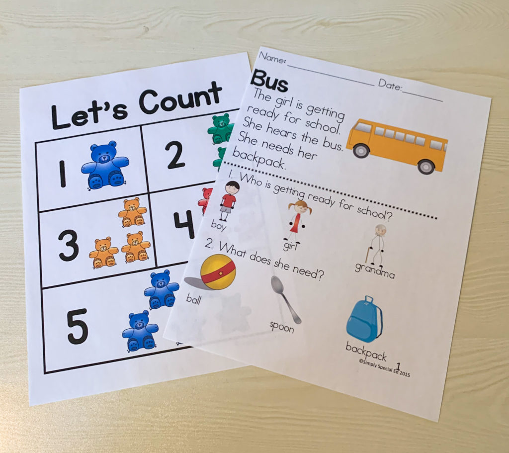 Here is an example of resources that can be purchased on the website teachers pay teachers. These were purchased from the Simply Special Ed store.