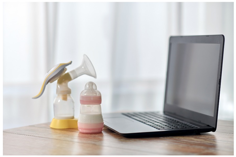picture of a computer and breast pump parts 