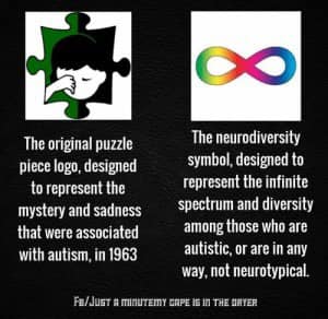 image contrasting the puzzle piece symbol with the infinity symbol.