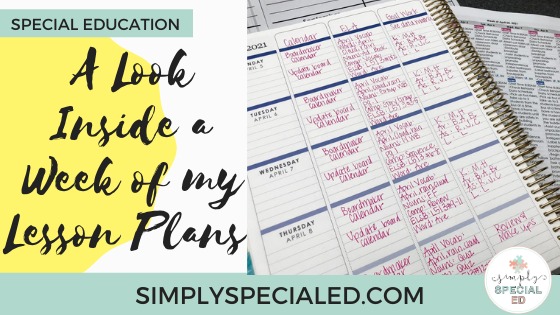 a look inside a week of my lesson plans in my self contained SPED classroom