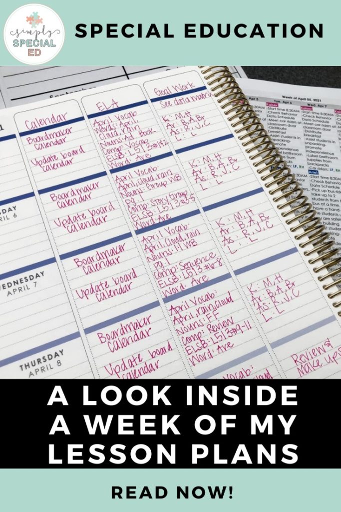 a look inside a week of my lesson plans in my self contained SPED classroom