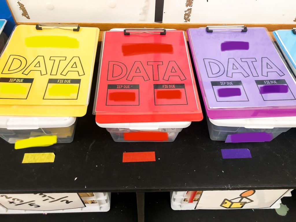 these are my IEP goal bins used during our goal work time