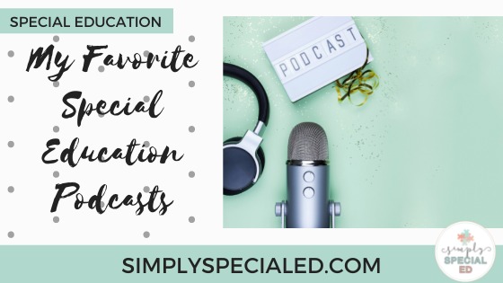 My favorite special education podcast header featuring title on the left with image of microphone/headphones of the right