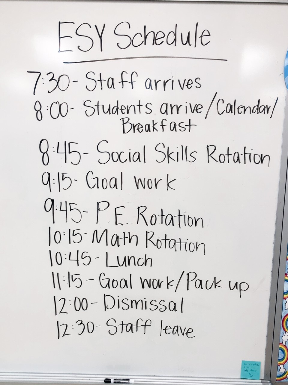 ESY schedule to keep track of rotations and other activities.
