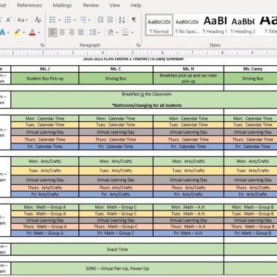 High School Special Education Sample Schedule