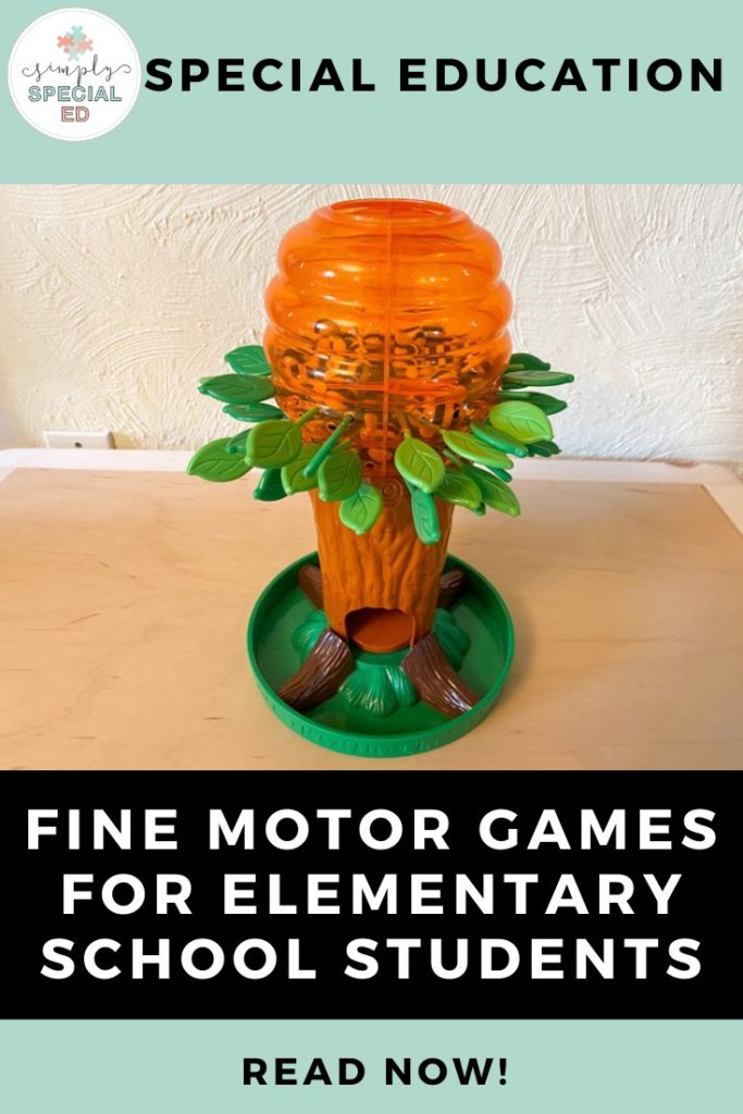 Fine Motor Games for Elementary School Students pin featuring the honey bee game 