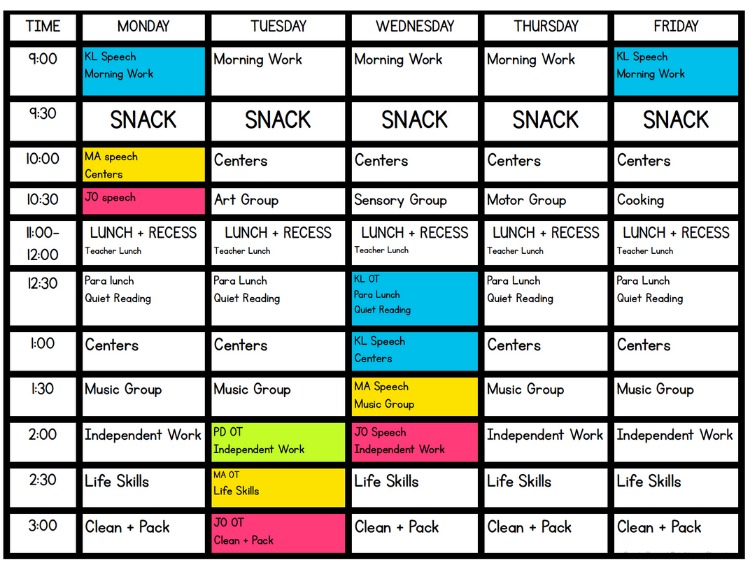 This is a picture of a sample schedule.