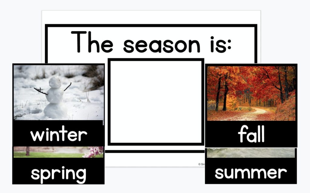 This is the seasons of the year slide from Simply Special Ed's digital morning meeting.