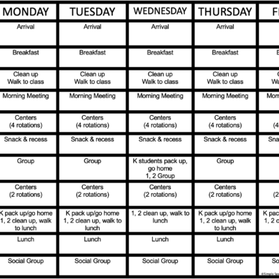 K-2 Daily Classroom Schedule