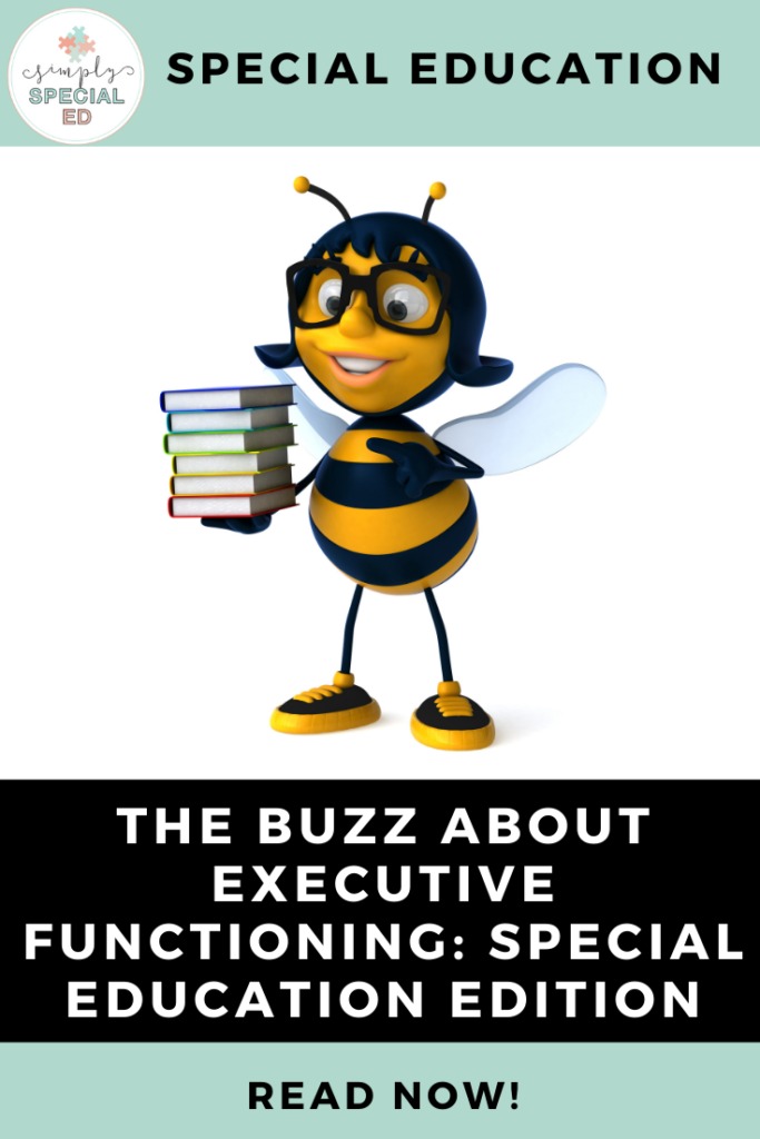 pin for blog with an image of a bee holding books 