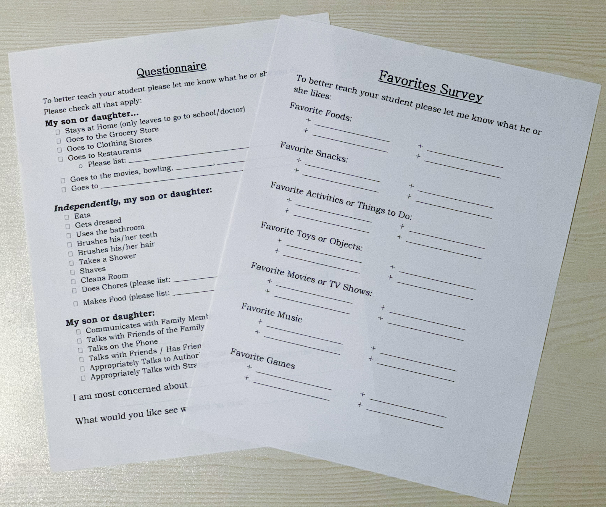 Here are examples of the family surveys I use each school year. 