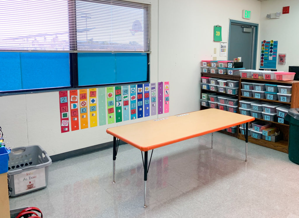 This photo shows a center in my classroom. The center is clearly labeled as well as a clearly defined space.