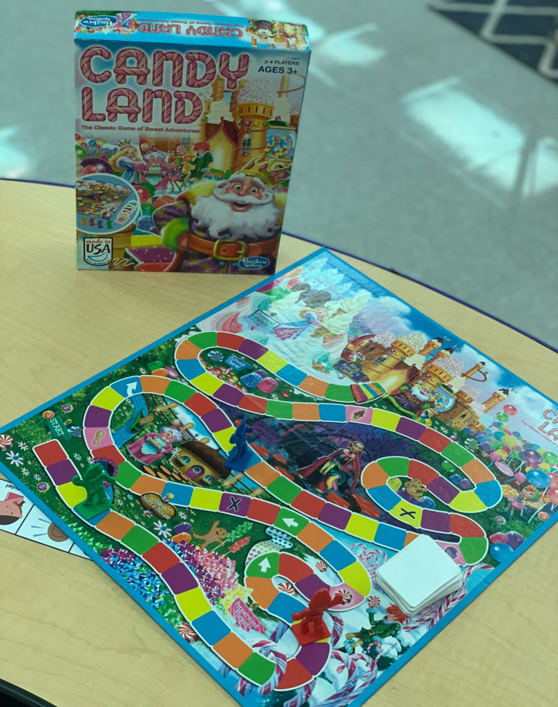 This is a photo of the game Candy Land with the game box. 