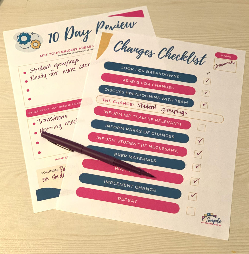 This is a photo of the checklist to use before implementing changes in the classroom.  