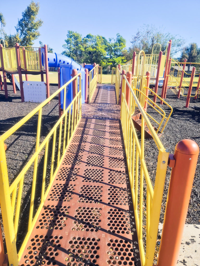 A brightly colored big playground toy.