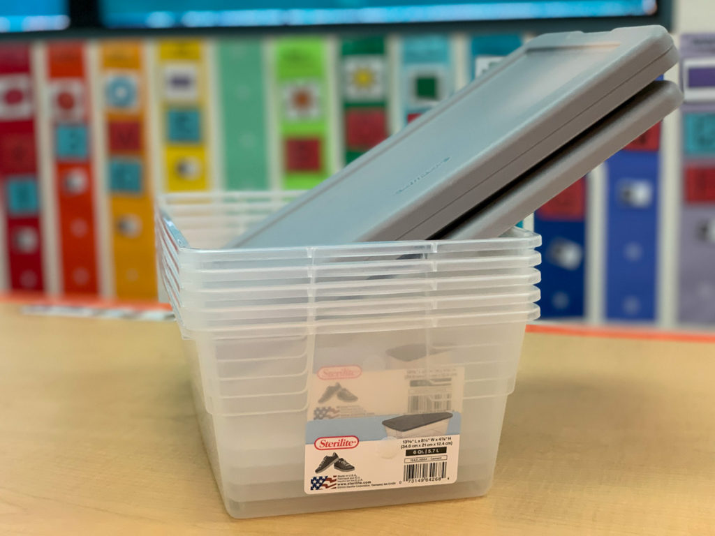 This is a photo of plastic shoe boxes that I like to use for organizing my task boxes.
