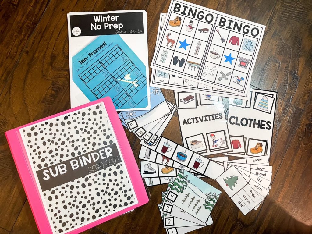 sub binder and winter sub plans activities