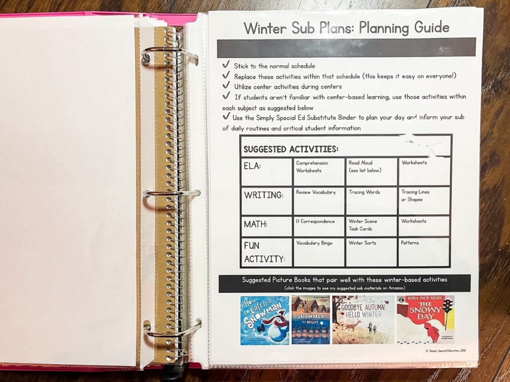 winter sub plans planning guide