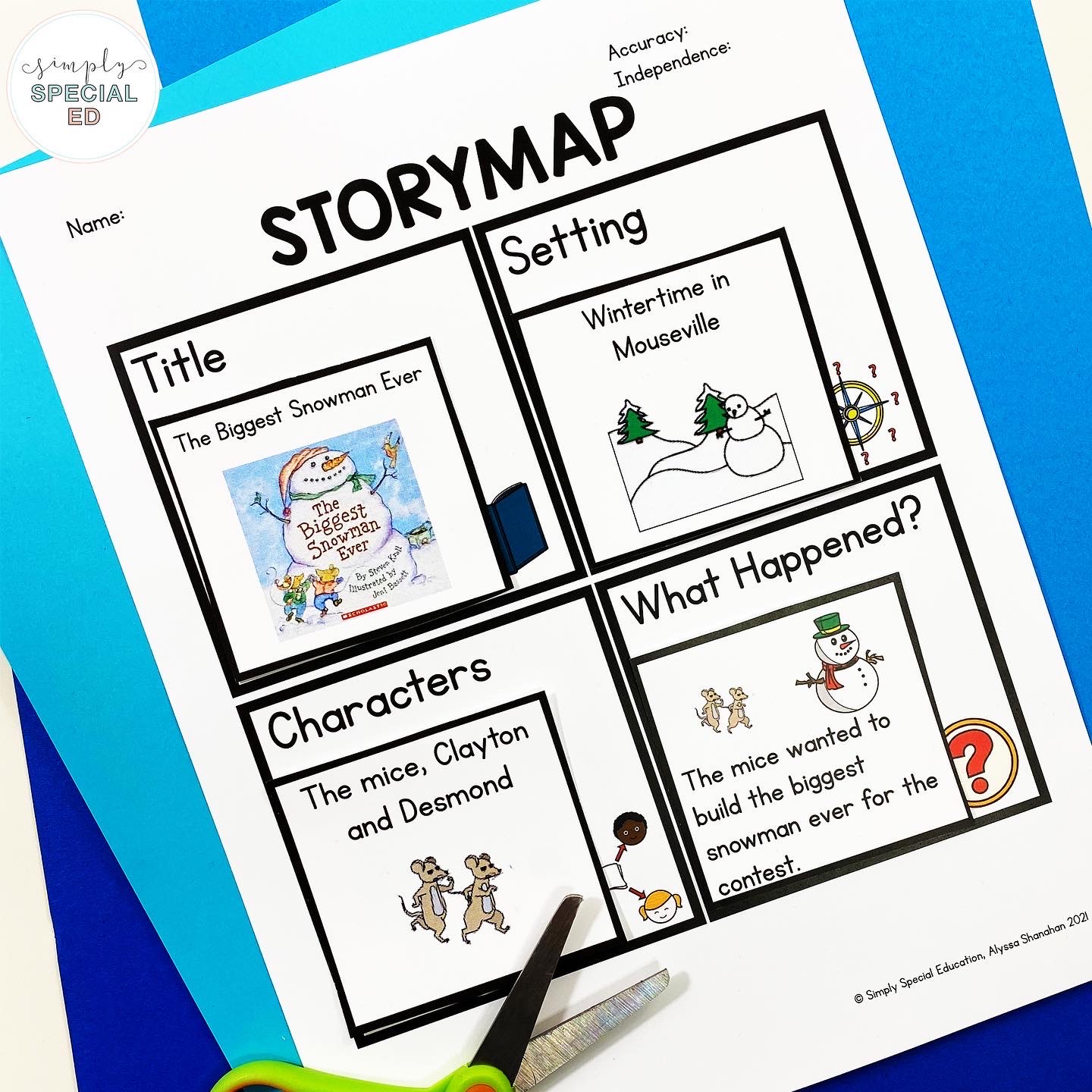 Story map from a winter book companion for special education