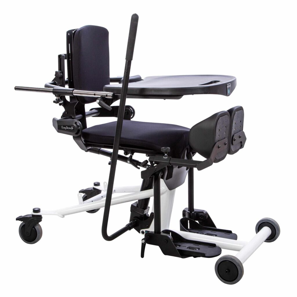 black and white stander used as equipment in a multiple disabilities classroom