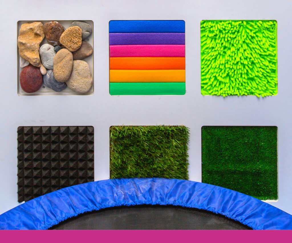 sensory tiles with rocks, felt, grass, turf and other textures