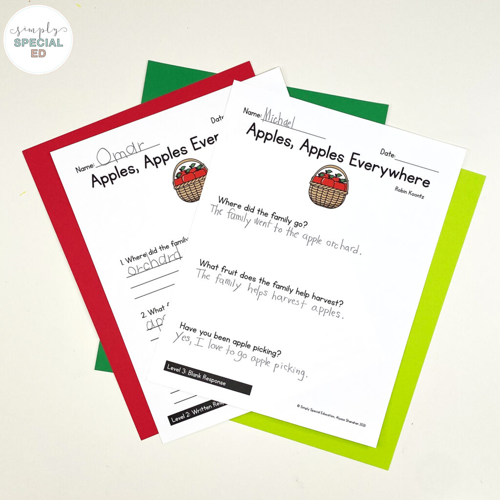 Let’s take a look at some activities included in the Apples, Apples, Everywhere Book Companion that are great to pair with this read aloud. 