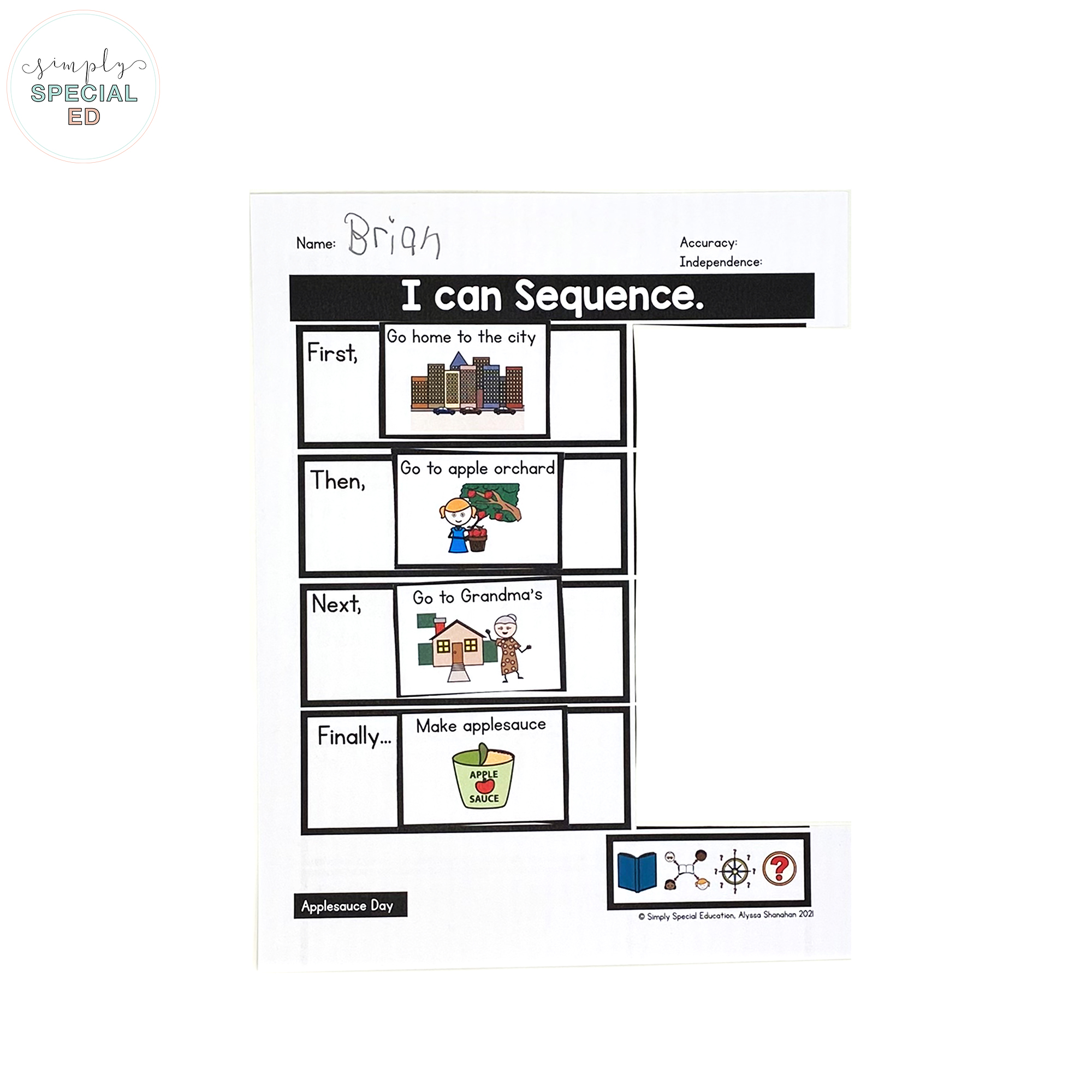 Let’s take a look at some adapted activities included in the Applesauce Day Book Companion that are great to pair with this read aloud. 