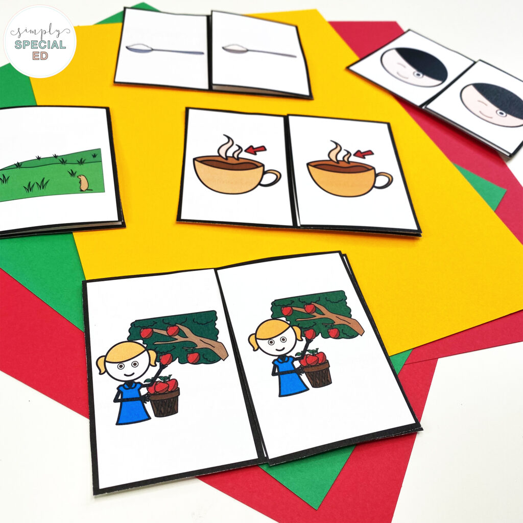 Let’s take a look at some adapted activities included in the Applesauce Day Book Companion that are great to pair with this read aloud. 